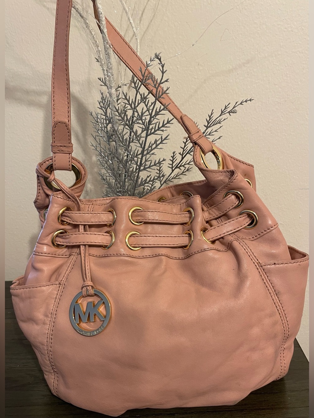 Michael Kors Blush Pink Leather Drawstring Shoulder Bag